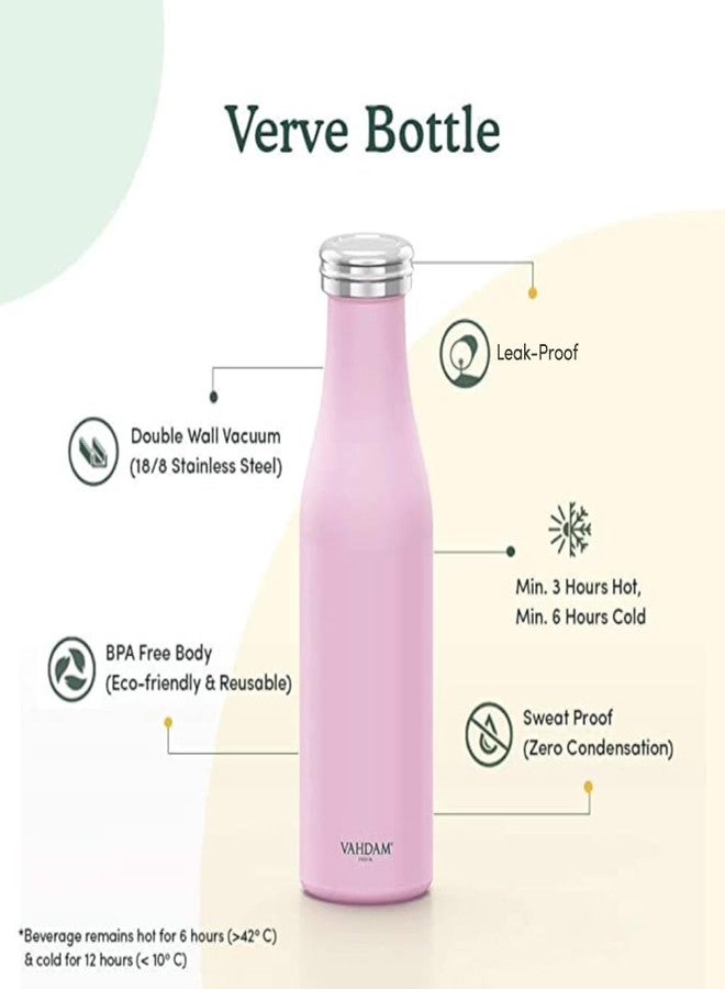 فادام فاهدام، زجاجة سفر من الفولاذ المقاوم للصدأ (500 مل) وردية اللون | مانعة للتسرب، معزولة بتفريغ الهواء، بجدار مزدوج | زجاجة ماء مقاومة للتعرق للمشروبات الساخنة والباردة - Image 2